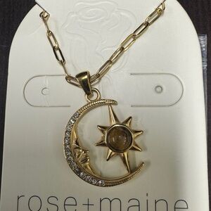Rose & Maine Gold Tone Moon and Star Tiger’s Eye Necklace - New
